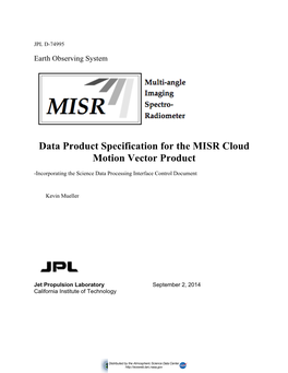 Data Product Specification for the MISR Cloud Motion Vector Product
