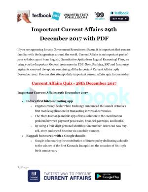Important Current Affairs 29Th December 2017 with PDF