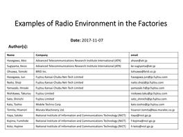 Radio Environment in Factories