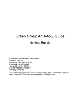 Green Cities: an A-To-Z Guide