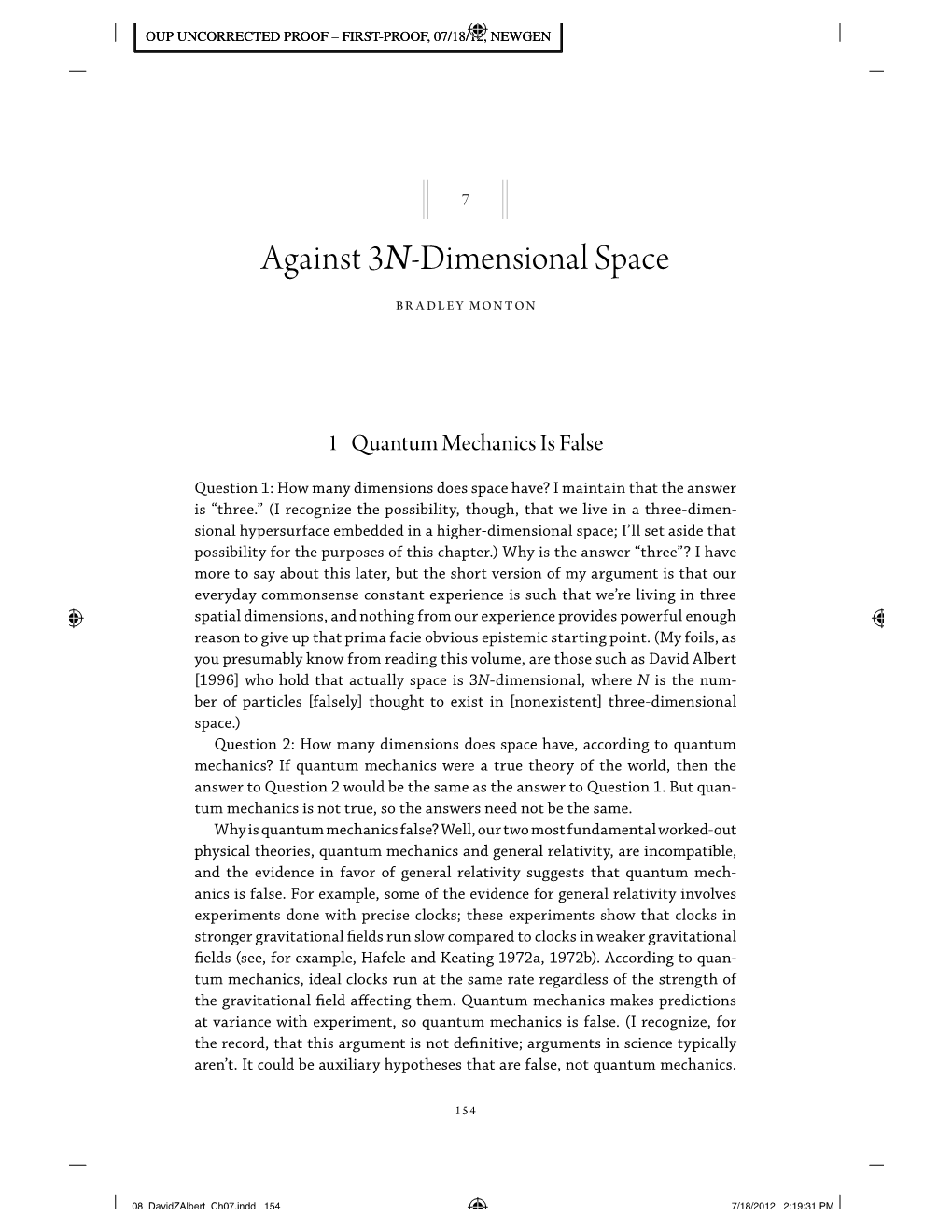 Against 3 N-Dimensional Space