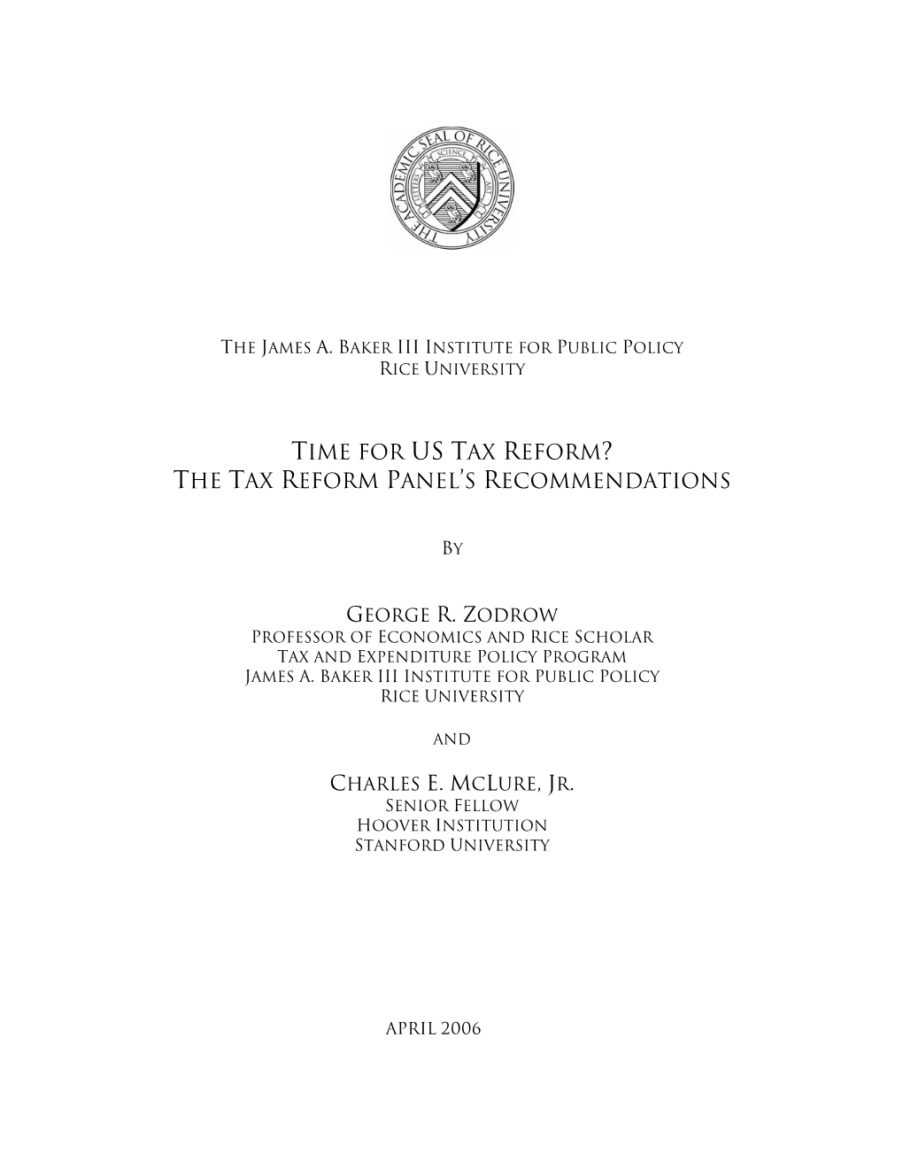 The Tax Reform Panel's Recommendations
