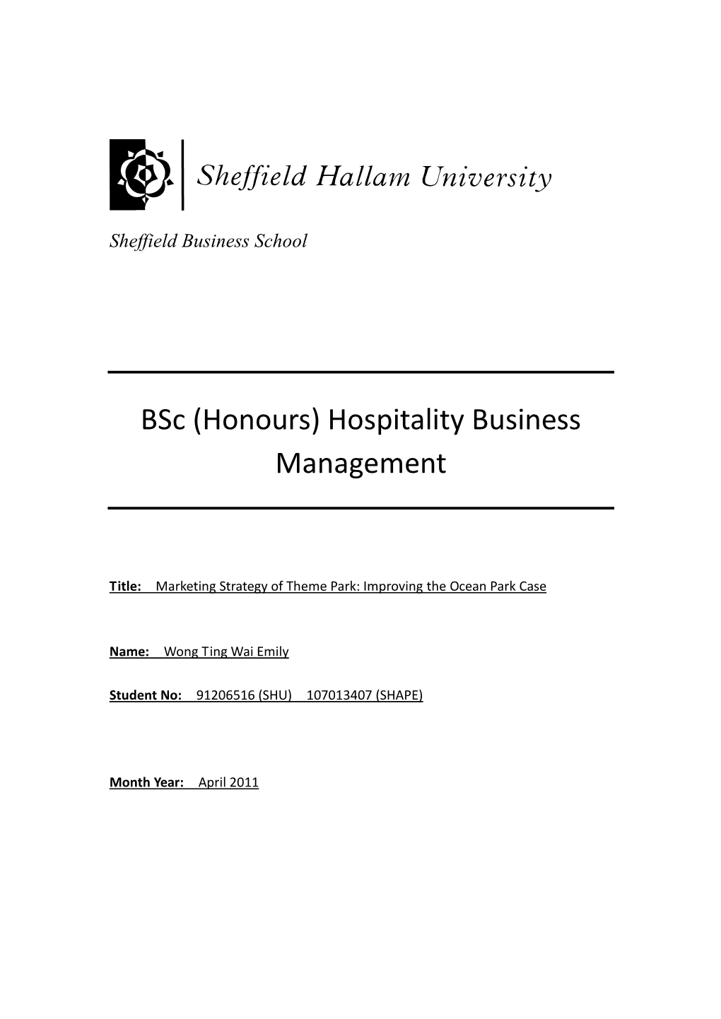 Bsc (Honours) Hospitality Business Management