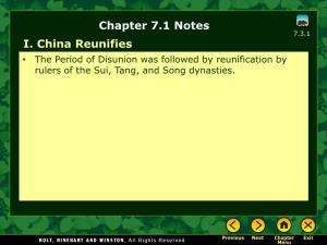 I. China Reunifies Chapter 7.1 Notes