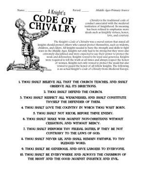 Middle Ages Primary Source Chivalry Is the Traditional Code