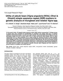 Utility of Adzuki Bean [Vigna Angularis (Willd.) Ohwi & Ohashi]