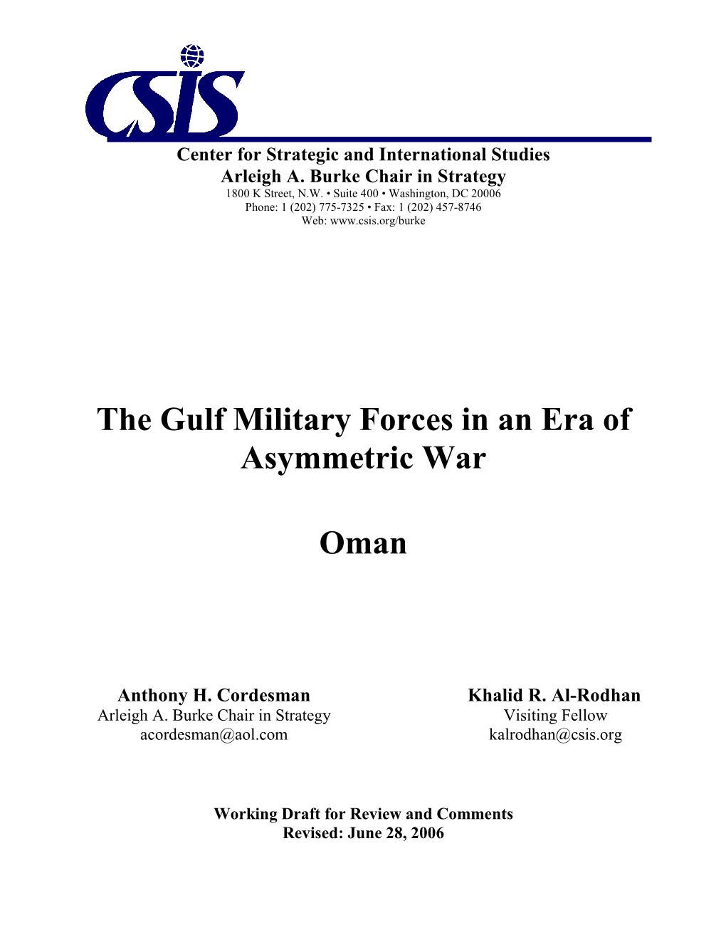 The Gulf Military Forces in an Era of Asymmetric War Oman