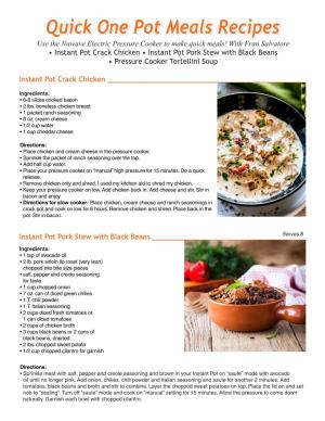 Quick One Pot Meals Recipes