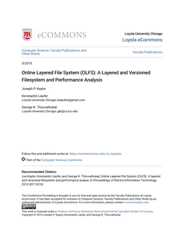 Online Layered File System (OLFS): a Layered and Versioned Filesystem and Performance Analysis