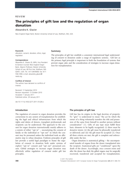 The Principles of Gift Law and the Regulation of Organ Donation Alexandra K