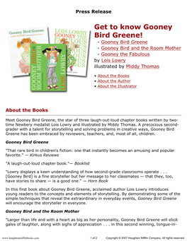 Press Release Get to Know Gooney Bird Greene!