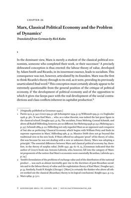 Marx, Classical Political Economy and the Problem of Dynamics* Translated from German by Rick Kuhn