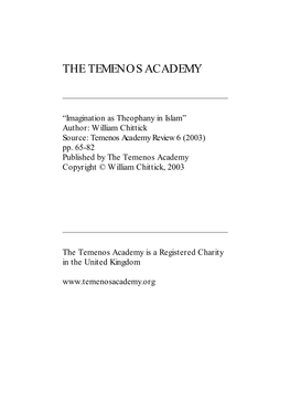 Imagination As Theophany in Islam” Author: William Chittick Source: Temenos Academy Review 6 (2003) Pp