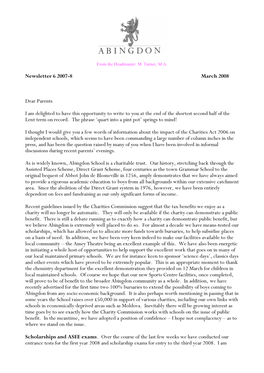 Newsletter 6 2007-8 March 2008 Dear Parents I Am Delighted to Have This Opportunity to Write to You at the End of the Shortest