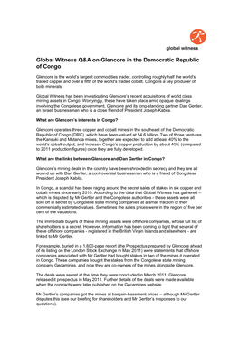 Global Witness Q&A on Glencore in the Democratic Republic of Congo
