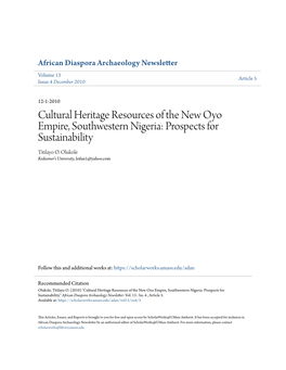 Cultural Heritage Resources of the New Oyo Empire, Southwestern Nigeria: Prospects for Sustainability Titilayo O