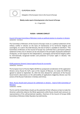 RUSSIA – UKRAINE CONFLICT Council of Europe Committee Of