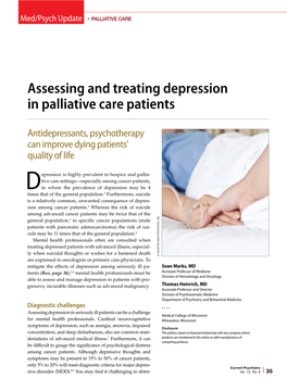 Assessing and Treating Depression in Palliative Care Patients