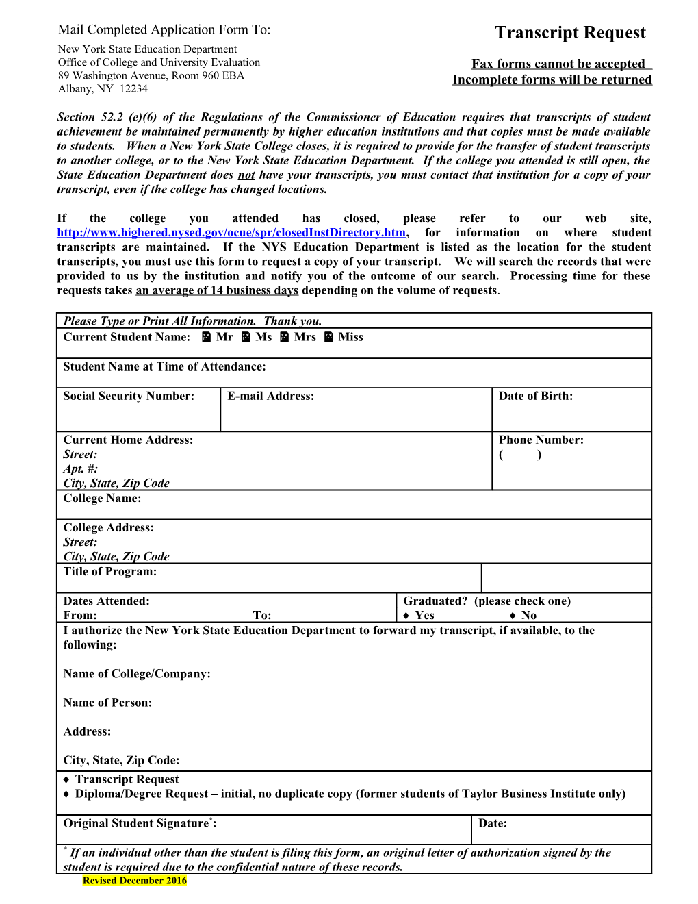 Mail Completed Application Form To