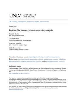 Boulder City, Nevada Revenue Generating Analysis