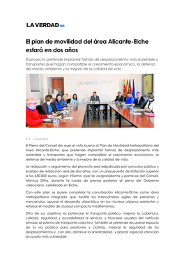 El Plan De Movilidad Del Área Alicante-Elche Estará En Dos Años