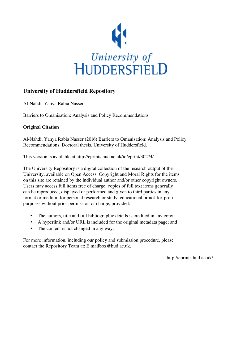 University of Huddersfield Repository