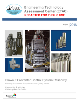 Blowout Preventer Control System Reliability Primarily Focused on Subplate Mounted (SPM) Valves