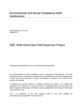 Environmental and Social Compliance Audit (Addendum) AZE: Shah