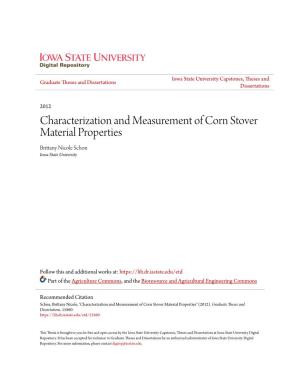 Characterization and Measurement of Corn Stover Material Properties Brittany Nicole Schon Iowa State University