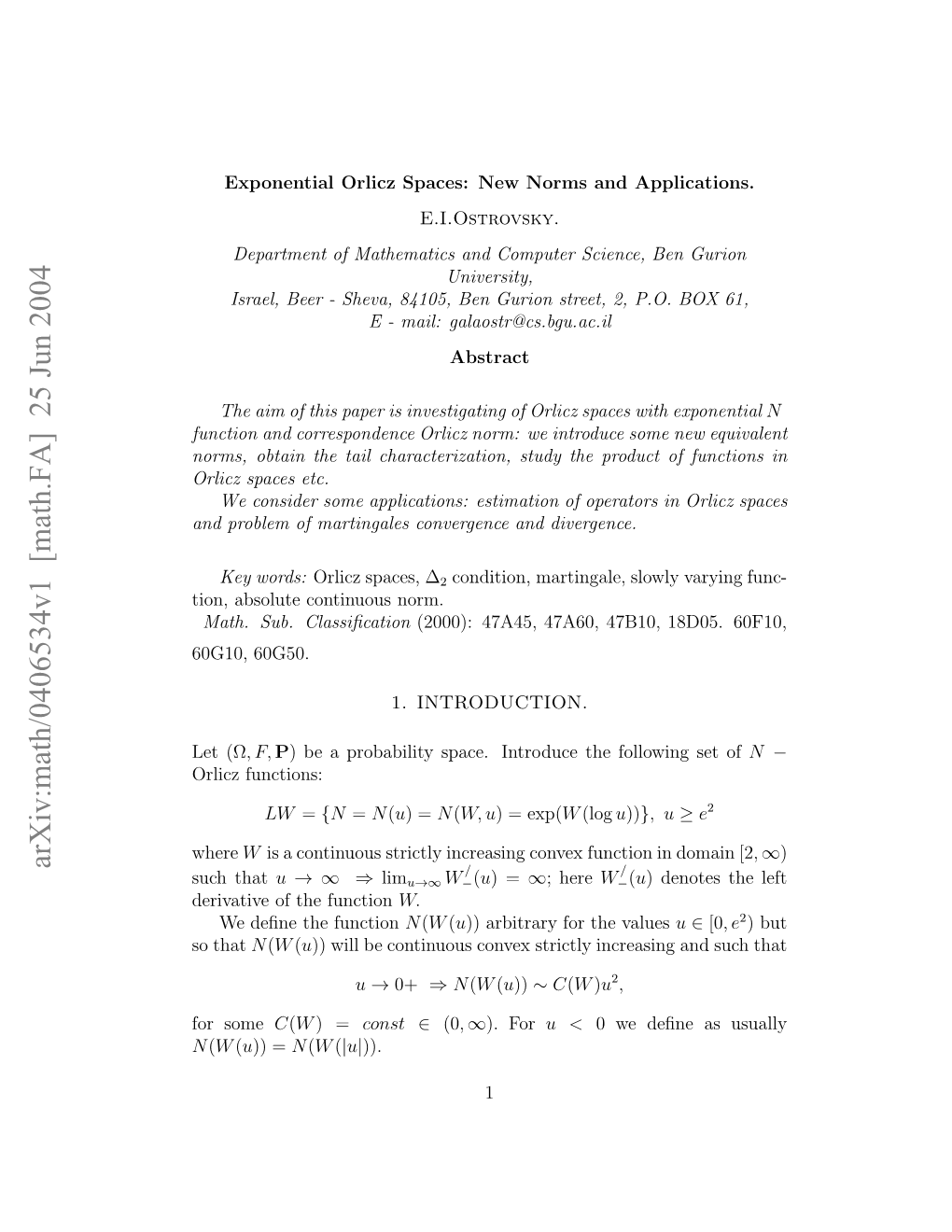 [Math.FA] 25 Jun 2004 E (Ω Let 60G50