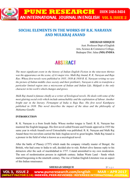Social Elements in the Works of R.K. Narayan and Mulkraj Anand