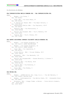 In Provincia Di Modena: CAA CONFAGRICOLTURA EMILIA