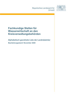 Fachkundige Stellen Wasserwirtschaft an Den Kreisverwaltungsbehörden