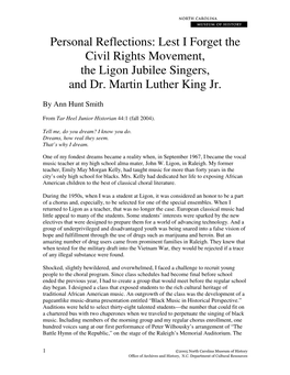 Personal Reflections: Lest I Forget the Civil Rights Movement, the Ligon Jubilee Singers, and Dr