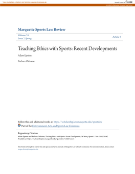 Teaching Ethics with Sports: Recent Developments Adam Epstein