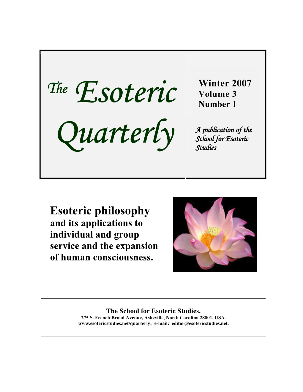 Esoteric Philosophy and Its Applications to Individual and Group Service and the Expansion of Human Consciousness