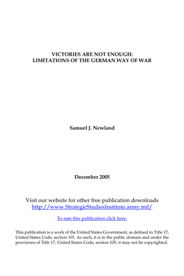 Victories Are Not Enough: Limitations of the German Way of War