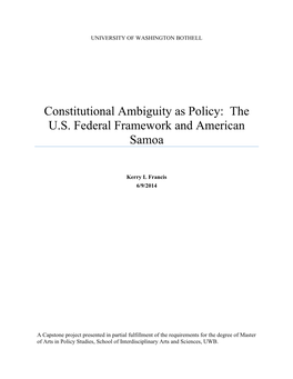 The US Federal Framework and American Samoa