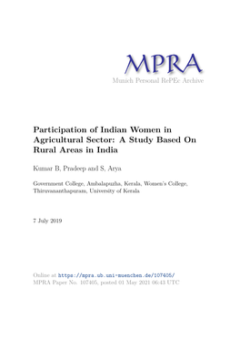 Participation of Indian Women in Agricultural Sector: a Study Based on Rural Areas in India