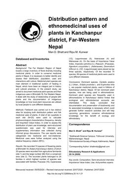 Distribution Pattern and Ethnomedicinal Uses of Plants in Kanchanpur District, Far-Western