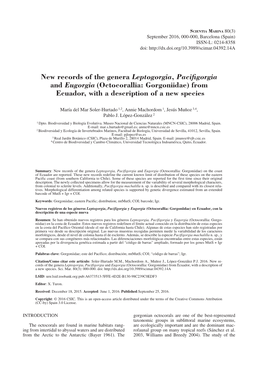 Octocorallia: Gorgoniidae) from Ecuador, with a Description of a New Species