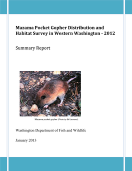 Mazama Pocket Gopher Distribution and Habitat Survey in Western Washington - 2012