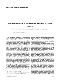 Nuclear Medicine in the People's Republic of China
