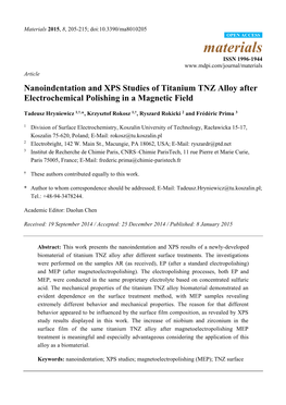 Nanoindentation and XPS Studies of Titanium TNZ Alloy After Electrochemical Polishing in a Magnetic Field