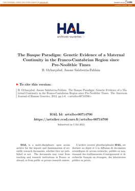 The Basque Paradigm: Genetic Evidence of a Maternal Continuity in the Franco-Cantabrian Region Since Pre-Neolithic Times B