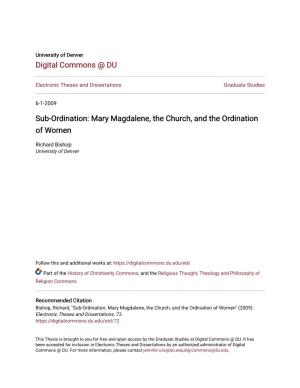 Sub-Ordination: Mary Magdalene, the Church, and the Ordination of Women