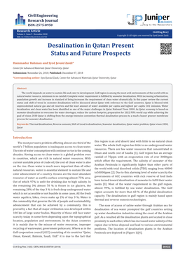 Desalination in Qatar: Present Status and Future Prospects