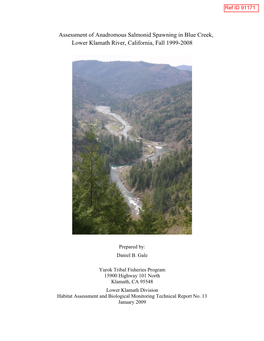 Assessment of Anadromous Salmonid Spawning in Blue Creek, Lower Klamath River, California, Fall 1999-2008