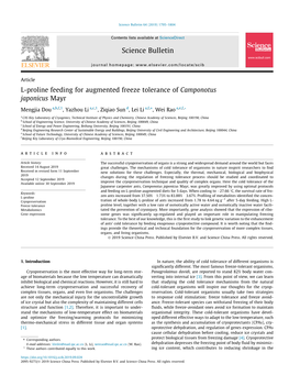 L-Proline Feeding for Augmented Freeze Tolerance of Camponotus