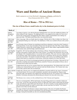 Wars and Battles of Ancient Rome